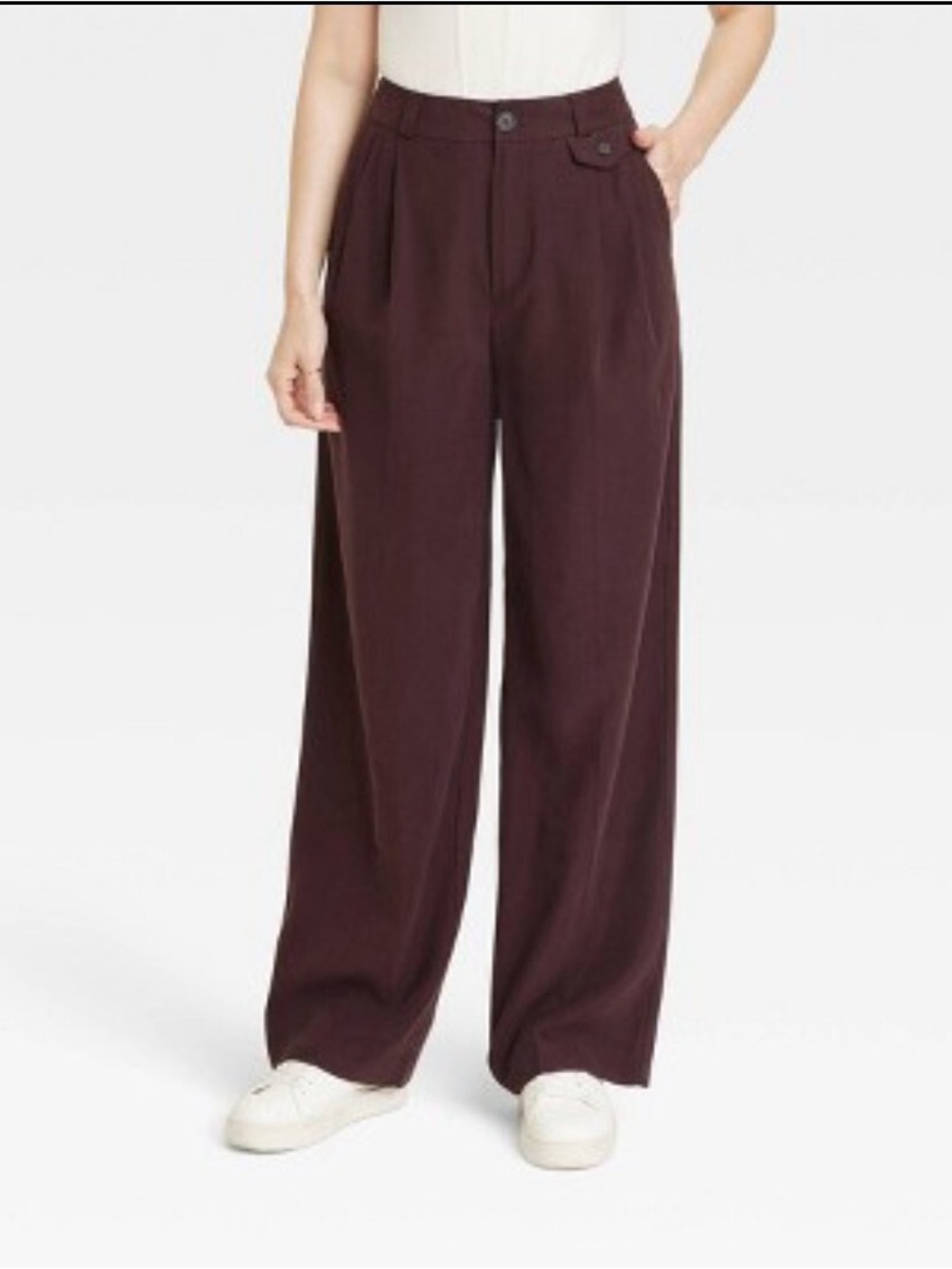 A New Day Burgandy Purple High Waist Relaxed Baggy Wide Leg Trouser Size 16